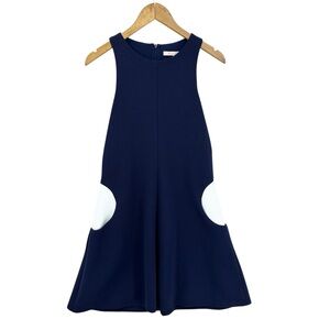 Anthropologie HUTCH Dress Sleeveless Circle Art Deco A-line Mini Blue White